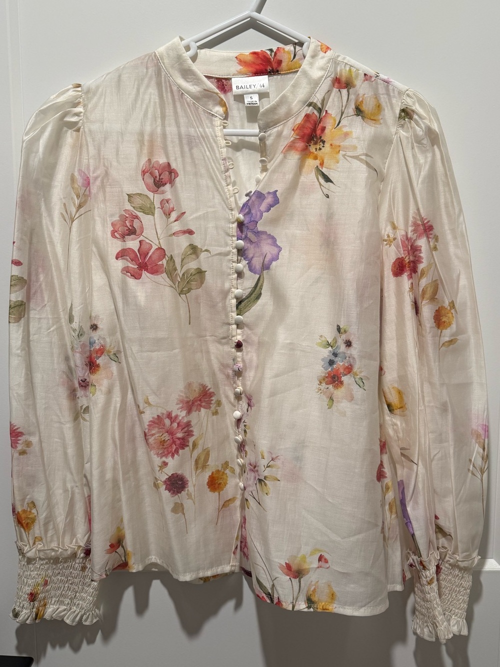 Cream Floral Button-Down Blouse